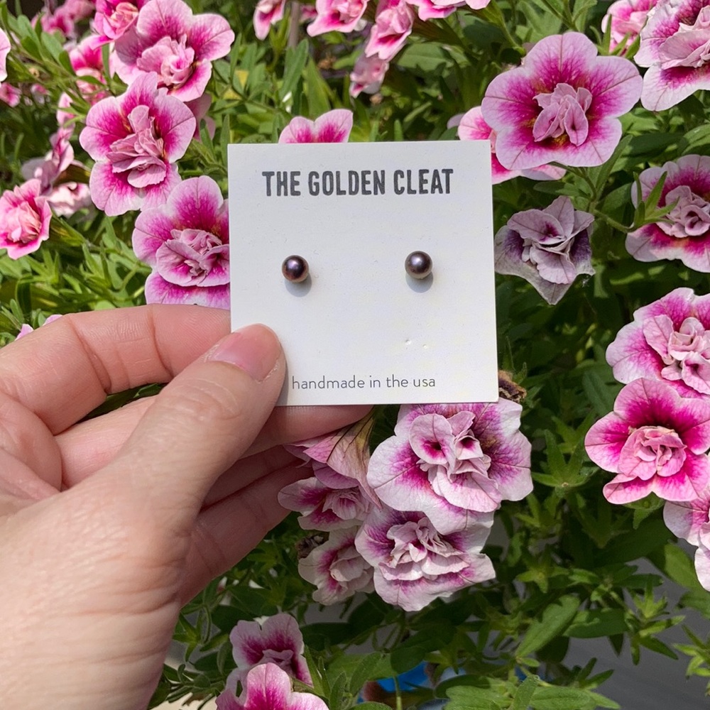Lavender pearl earrings by The Golden Cleat